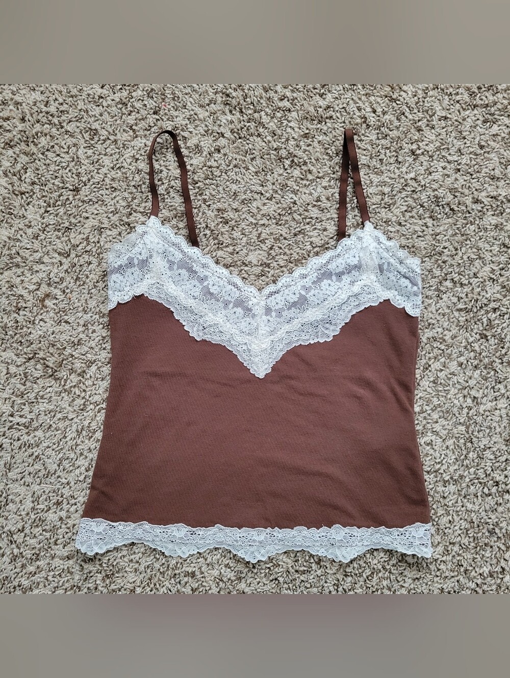 Abercrombie & Fitch Archive Collection Lace Trim Cami Tank Top Brown Cream Small
